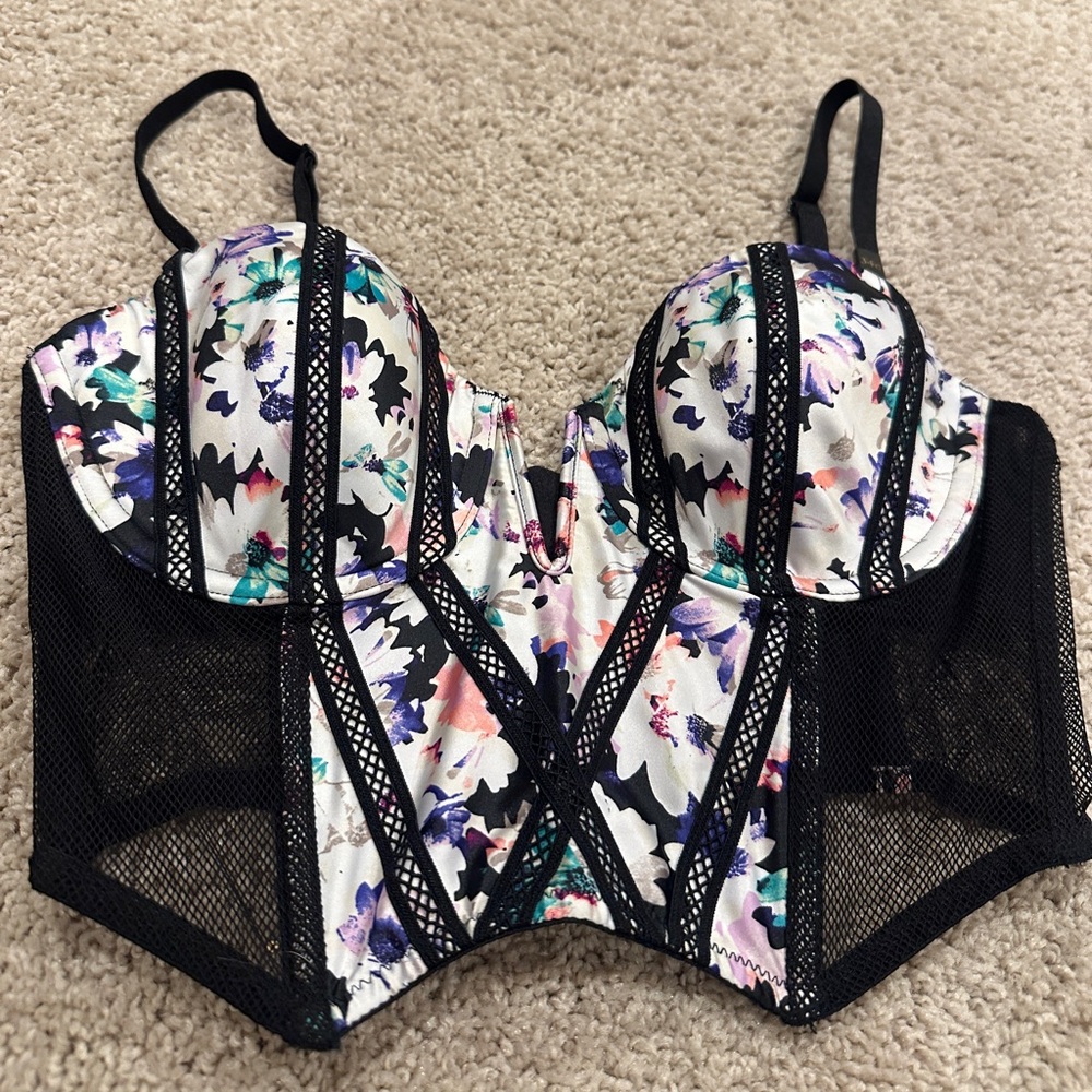 Victoria's Secret White Floral Corset Bra Top Push Up 34C NWT